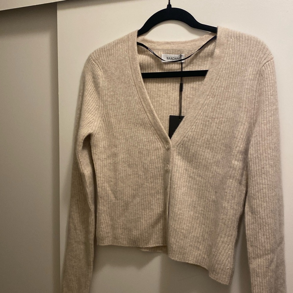 NWT NAADAM Cashmere Ribbed Cropped Cardigan